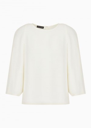 Milky White Emporio Armani Cape-sleeved Blouse In Technical Cady | EA-SN56938