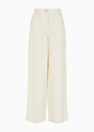 Milky White Emporio Armani Chalet Capsule Collection High-waisted Palazzo Trousers In A Corduroy-effect Wool Blend | EA-SN56850