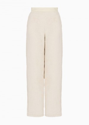 Milky White Emporio Armani Chalet Capsule Collection Teddy-effect Trousers With Nylon Insert | EA-SN56854