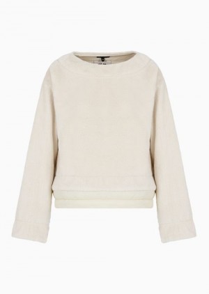 Milky White Emporio Armani Chalet Capsule Collection Teddy-effect Sweatshirt With Padded Nylon Insert | EA-SN57003