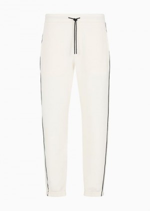 Milky White Emporio Armani Double-jersey Joggers With Drawstring And Logo Tape | EA-SN58398