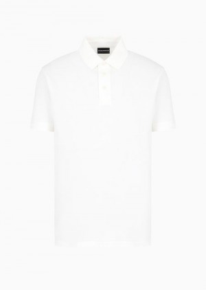 Milky White Emporio Armani Mercerized Piqué Polo Shirt With Chevron Trim | EA-SN58462