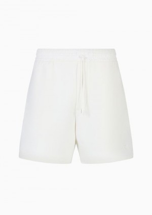 Milky White Emporio Armani Micro-eagle Embroidered Double Jersey Drawstring Shorts | EA-SN58303