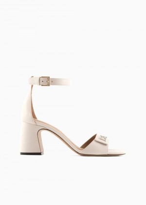 Milky White Emporio Armani Nappa-leather Heeled Sandals With Ea Logo | EA-SN57145