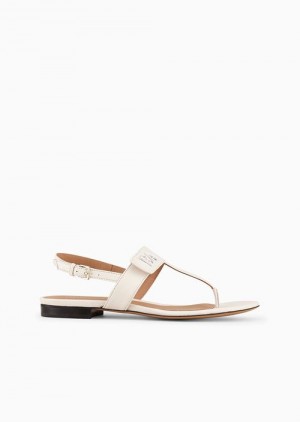 Milky White Emporio Armani Nappa-leather Flip-flop Sandals With Ea Logo | EA-SN57165