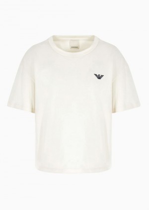 Milky White Emporio Armani Organic American Jersey T-shirt With 1981 Asv Capsule Print | EA-SN57035