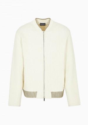 Milky White Emporio Armani Zipped Blouson In Ribbed, Quilted Fabric | EA-SN58197