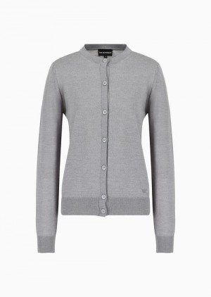 Mélange Grey Emporio Armani Cardigan In Plain-knit, Pure Virgin Wool | EA-SN56703