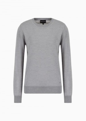 Mélange Grey Emporio Armani Crew-neck Jumper In Pure Virgin Wool | EA-SN56695