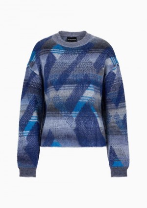 Multicolour Emporio Armani Brushed Multicoloured Jacquard Alpaca And Mohair Blend Jumper | EA-SN56654