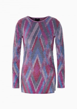 Multicolour Emporio Armani Multicoloured Jacquard Knit Jumper With Slits | EA-SN56653