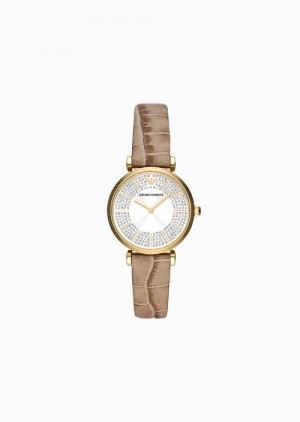 Multicolour Emporio Armani Two-hand Taupe Leather Watch | EA-SN57670