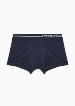 Navy Blue Emporio Armani Armani Sustainability Values Side Logo Organic-cotton Boxer Briefs | EA-SN58780