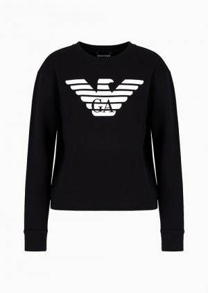 Navy Blue Emporio Armani Armani Sustainability Values Organic Jersey Sweatshirt With Logo | EA-SN57001