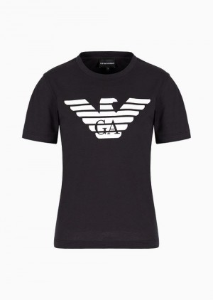 Navy Blue Emporio Armani Armani Sustainability Values Organic-jersey T-shirt With Logo Print | EA-SN57045