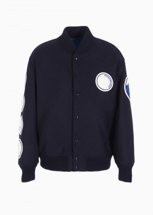 Navy Blue Emporio Armani Asv Capsule Bomber Jacket In A Recycled Wool-blend Cloth With A Patch | EA-SN58169