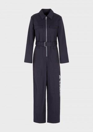 Navy Blue Emporio Armani Asv Capsule Organic Gabardine Tracksuit With Zip And Coordinate Print | EA-SN56540