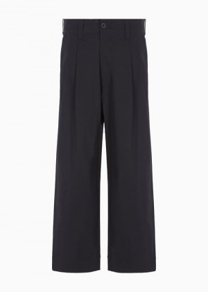 Navy Blue Emporio Armani Asv Capsule Organic Gabardine Wide Trousers With Darts | EA-SN58346