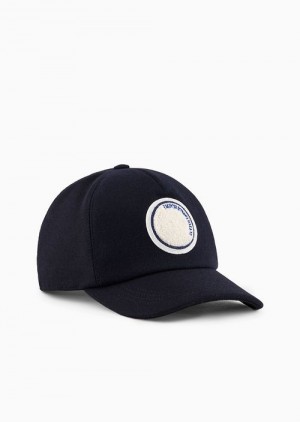 Navy Blue Emporio Armani Asv Capsule Recycled Wool Cloth Baseball Cap | EA-SN59158