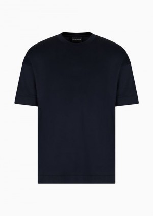 Navy Blue Emporio Armani Asv Loose-fit T-shirt In A Lyocell Jersey Blend | EA-SN58651