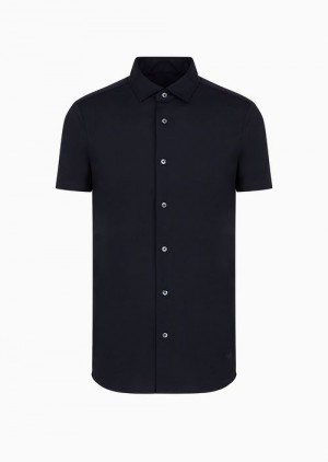 Navy Blue Emporio Armani Asv Lyocell-blend Jersey Short-sleeved Shirt | EA-SN57858