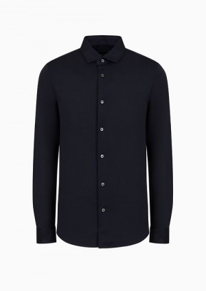 Navy Blue Emporio Armani Asv Lyocell-blend Jersey Shirt | EA-SN57867