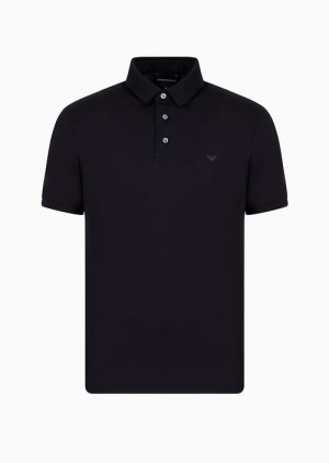 Navy Blue Emporio Armani Asv Lyocell-blend Jersey Polo Shirt | EA-SN58441