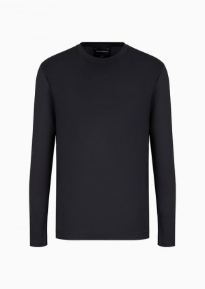 Navy Blue Emporio Armani Asv Lyocell-blend Jersey Jumper | EA-SN58681