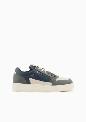 Navy Blue Emporio Armani Asv Regenerated-leather Sneakers With Stitching Details | EA-SN58925