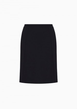 Navy Blue Emporio Armani Barathea-wool Flared Skirt | EA-SN56911