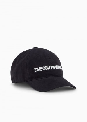 Navy Blue Emporio Armani Baseball Cap With Embossed Emporio Armani Embroidery | EA-SN59192