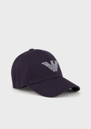 Navy Blue Emporio Armani Beach Baseball Cap With Terrycloth Eagle Patch | EA-SN59181