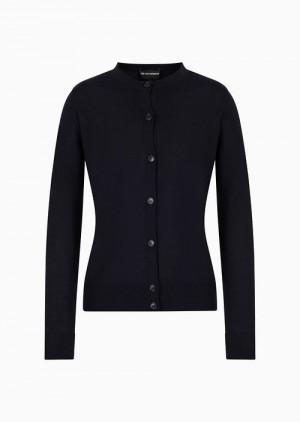 Navy Blue Emporio Armani Cardigan In Plain-knit, Pure Virgin Wool | EA-SN56700