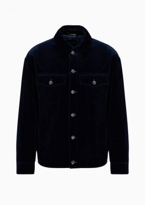 Navy Blue Emporio Armani Classic-collar Blouson With Velvet Buttons | EA-SN58217