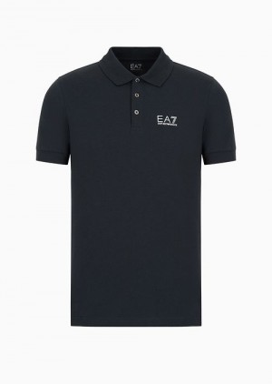 Navy Blue Emporio Armani Core Identity Stretch-cotton Polo Shirt | EA7-SN59932