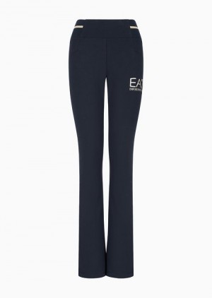 Navy Blue Emporio Armani Core Lady Stretch-cotton Jersey Trousers | EA7-SN59542