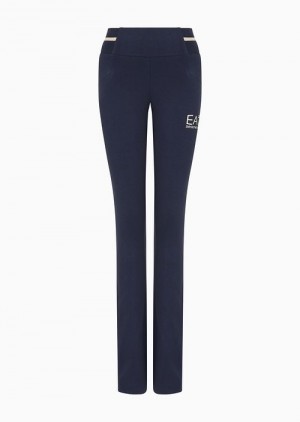 Navy Blue Emporio Armani Core Lady Stretch-cotton Jersey Trousers | EA7-SN59544