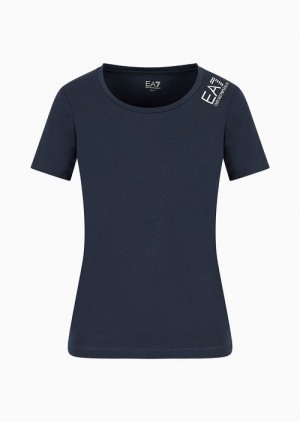 Navy Blue Emporio Armani Core Lady Stretch-cotton T-shirt | EA7-SN59655