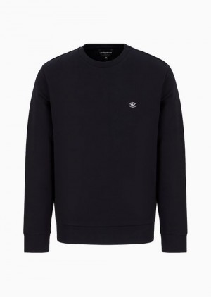 Navy Blue Emporio Armani Crew-neck Sweatshirt With Micro Logo Patch | EA-SN58541