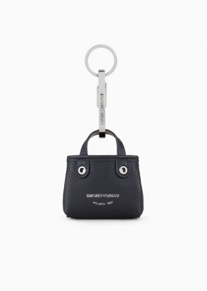 Navy Blue Emporio Armani Deer-print Micro Myea Bag Charm | EA-SN57643