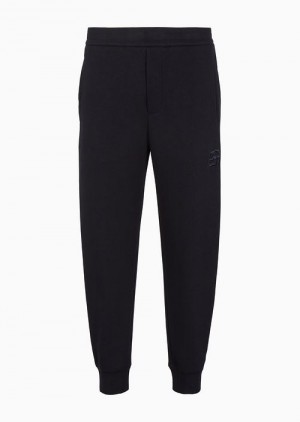 Navy Blue Emporio Armani Double-jersey Joggers With Embossed Embroidered Ea Logo | EA-SN58366