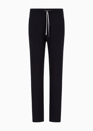 Navy Blue Emporio Armani Double-jersey Joggers With Eagle Logo Patch | EA-SN58367