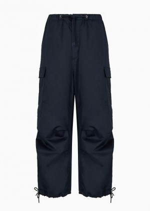 Navy Blue Emporio Armani Drawstring Cargo Trousers With Padded Quilted Interior | EA-SN58281