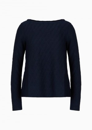 Navy Blue Emporio Armani Embossed Jacquard Jersey Boat-neck Jumper | EA-SN57028