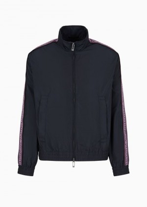 Navy Blue Emporio Armani Full-zip Blouson In Light Nylon With Logo Tape | EA-SN58260