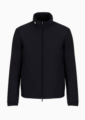 Navy Blue Emporio Armani Full-zip Nylon Blouson With Stowaway Hood | EA-SN58257