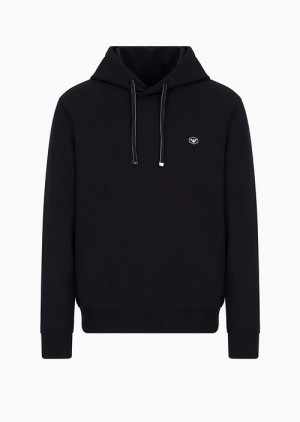 Navy Blue Emporio Armani Hooded Sweatshirt With Micro Logo Patch | EA-SN58530