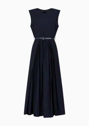 Navy Blue Emporio Armani Icon Asv Long Dress In Technical Lyocell Muslin | EA-SN56531