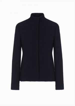 Navy Blue Emporio Armani Icon Mock-neck Jacket In A 3d-effect Chevron Virgin-wool Blend | EA-SN56453