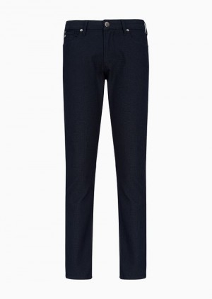 Navy Blue Emporio Armani J06 Slim-fit, Cotton-blend Trousers With Micro-armure Polka Dots | EA-SN58015